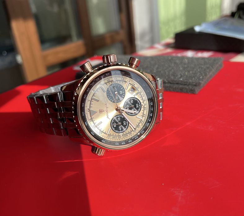 Ceas Poedagar nou, cronograf, oțel inoxidabil + accesorii