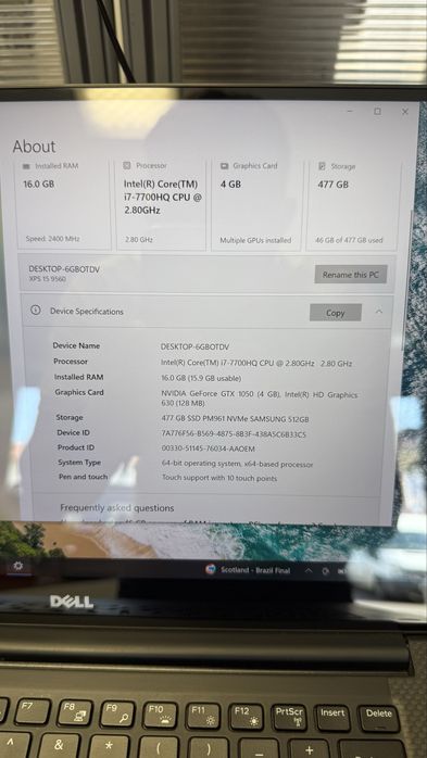 ⸻  Dell XPS 15 9560 Touch – i7-7700HQ | 16 GB RAM | GTX 1050 4 GB | SSD NVMe 512 GB | Touchscreen | Baterie nouă