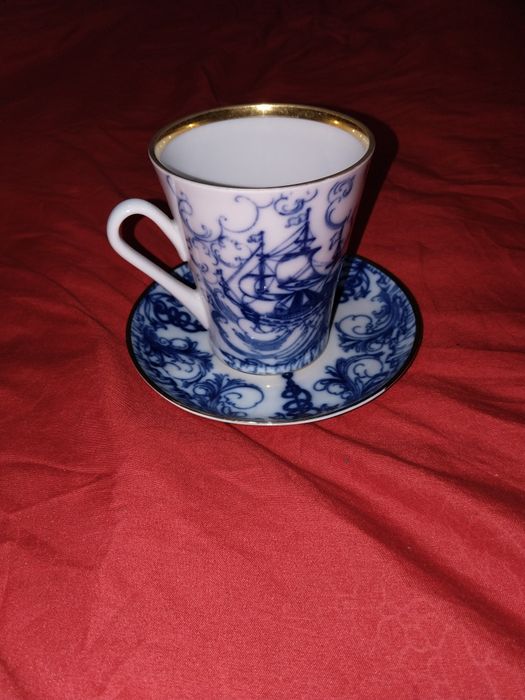 1 штук. Чайная пара «Корабли». СССР, Ленинградский фарфоровый завод (Л