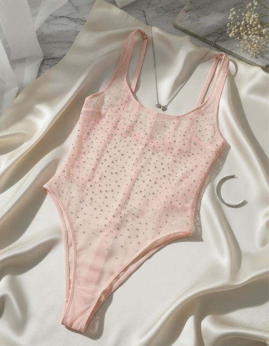 Розово боди с камъни тип корсет