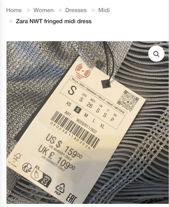 Rochie party Zara , noua, XS, gri argintiu cu franjuri