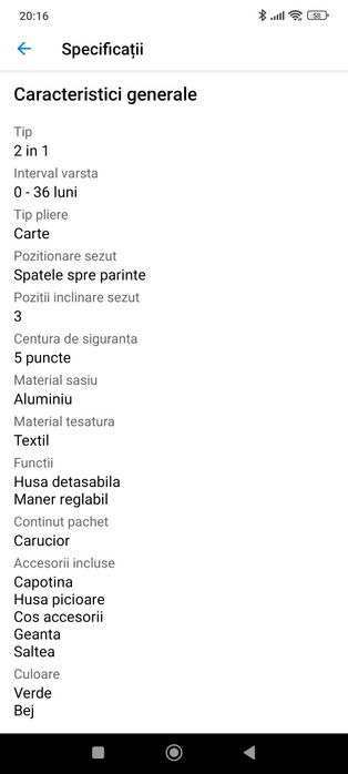 Carucior Landou, Bertoni, Combi, maner reversibil, Green & Beige Zephy