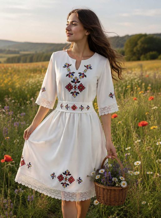 Рокля с бродирана шевица/бродерия