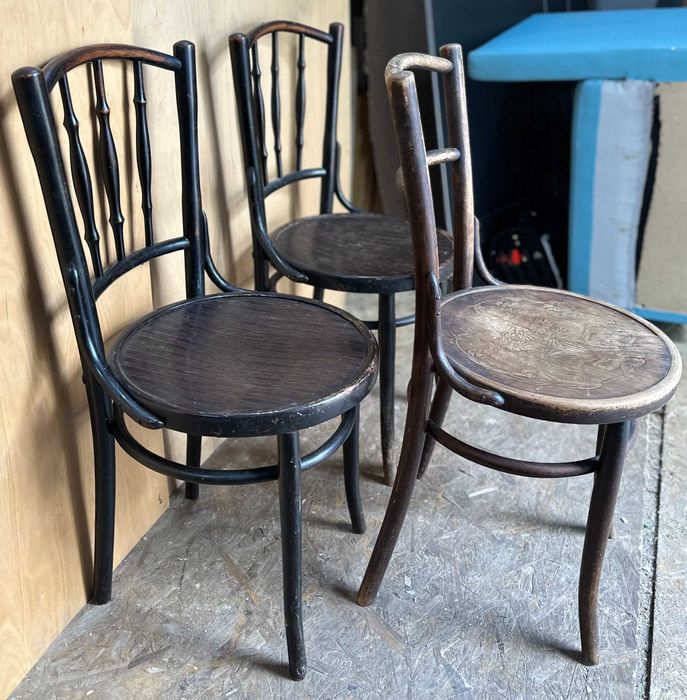 3 buc Scaun din Lemn Masiv Stil Thonet; Scaun cu sezut rotund