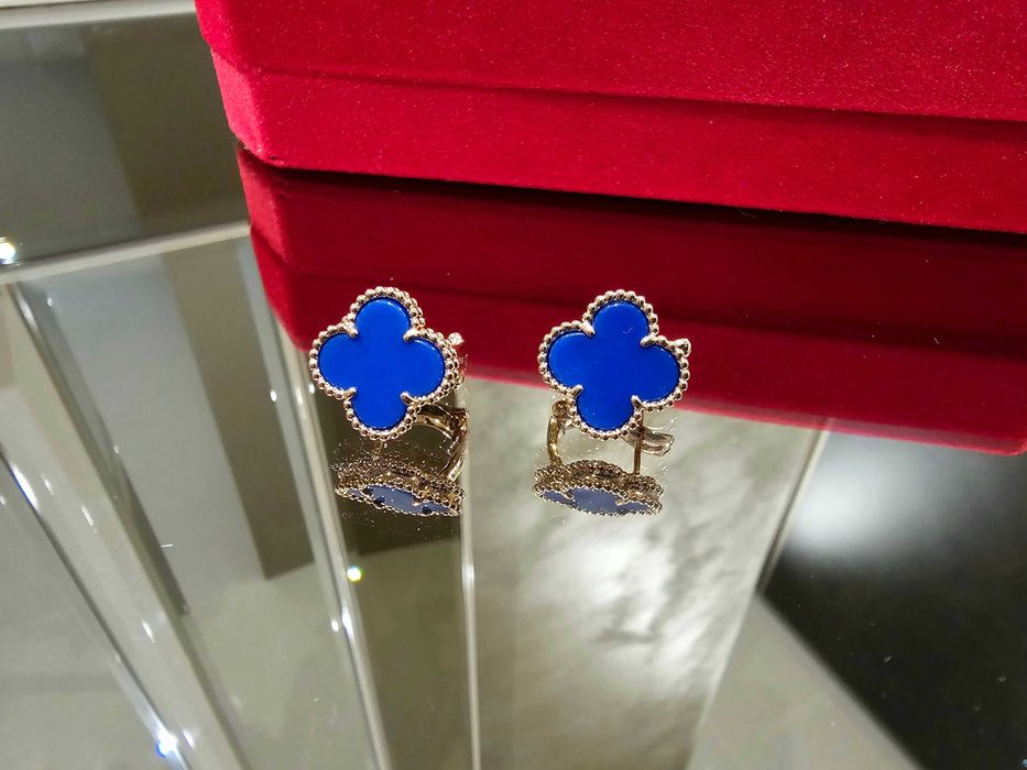 Van Cleef & Arpels VCA Rose Gold Blue Alhambra Clips Дамски Обеци