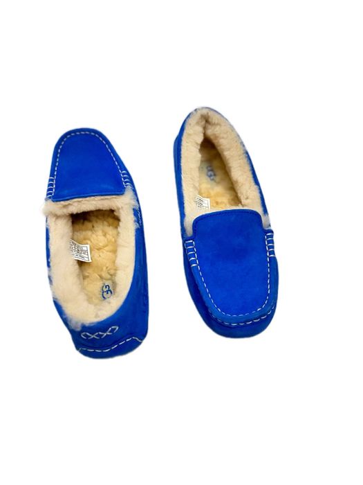 UGG Ansley mocasini damă piele întoarsă albastru electric + blană naturală | papuci premium confort iarnă | EU 38