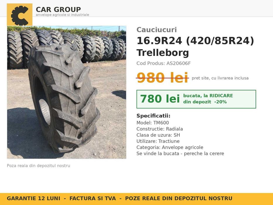 Cauciucuri 16.9R24 420/85R24 Trelleborg Anvelope Tractor Fata SH TVA