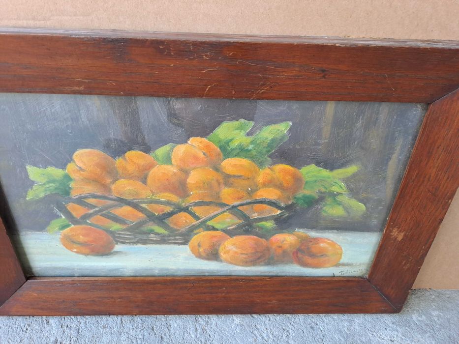 tablou pictura veche pe carton gros semnat 52/34 cm