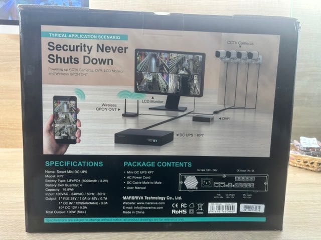 Marsriva KP7 Pro – UPS DC 100W, LiFePO₄ 76,8Wh, Gigabit PoE
