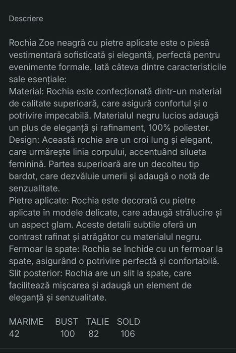 Rochie zoe neagra cu pietre aplicate marimea 42