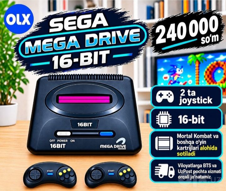 Sega Mega Drive 16-bit  100% yangi