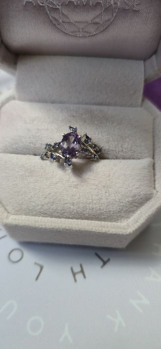 Inel de logodnă,,Frunză de Zână" din Argint 925 cu Alexandrit și Safir