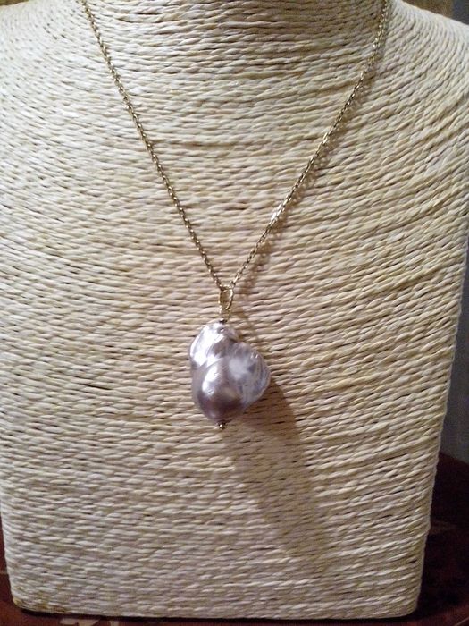 set argint aurit si perle baroc,cercei si pandantiv