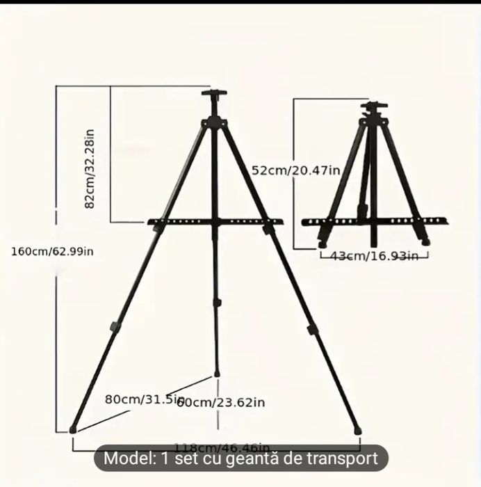 Șevalet din metal pliabil cu geantă de transport