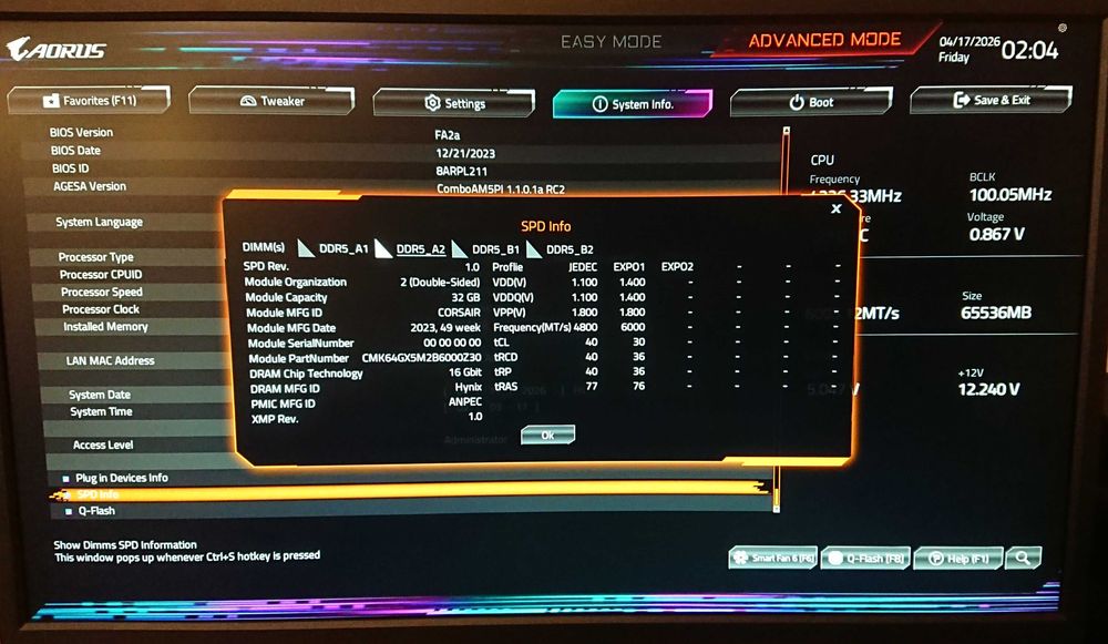 64GB DDR5 (2×32GB) CORSAIR Vengeance CL30 6000MHz EXPO - В гаранция