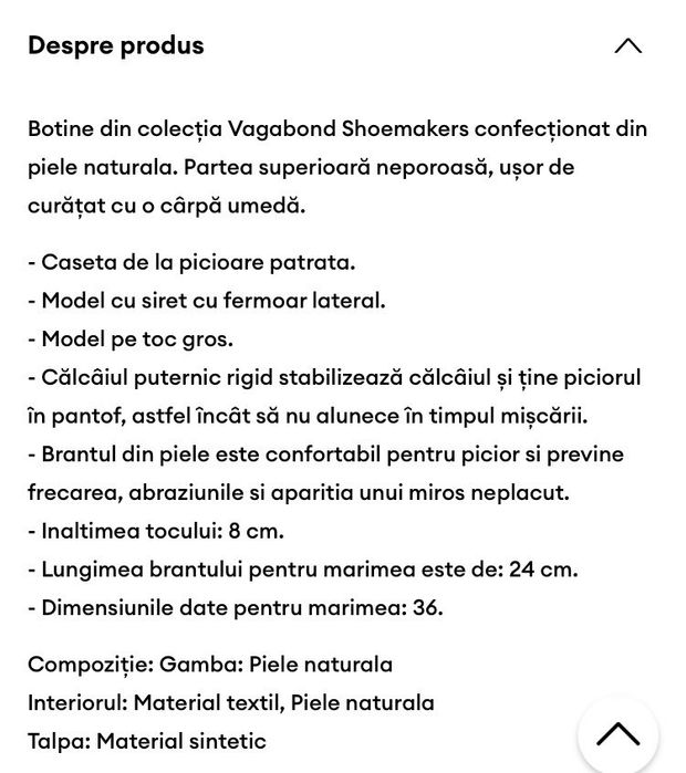 Botine Vagabond Noi. Măsura 36. Piele naturală