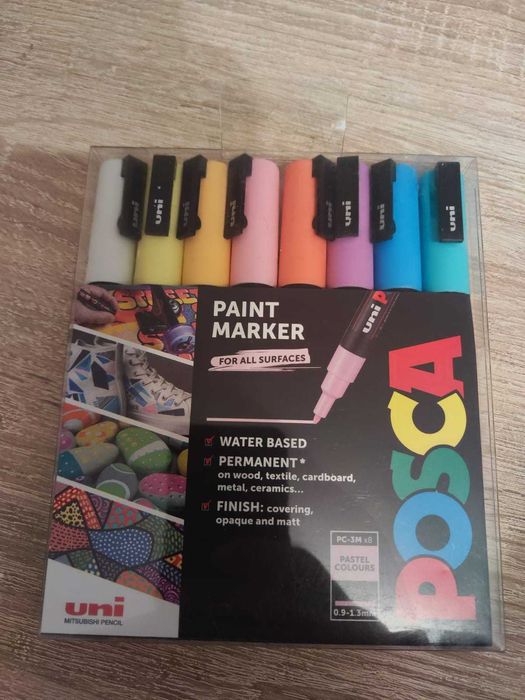 Set carioci POSCA pastel 8 buc, noi, PC‑3M