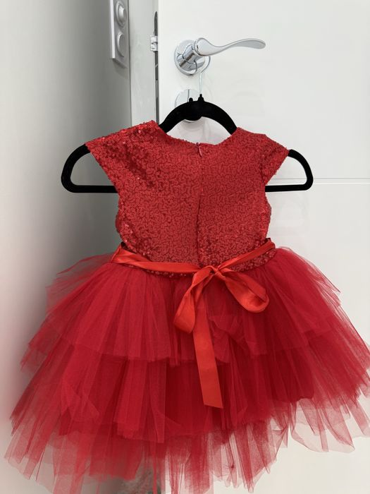 Детска официална рокля къс ръкав,червен цвят
