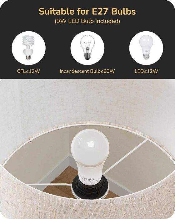Lampă de podea EDISHINE trepied metalic negru | LED dimabil 3000K–6000K | telecomandă magnetică | bec E27 inclus