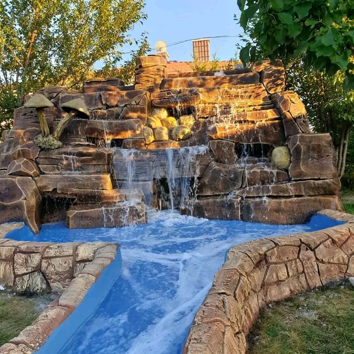 Летняя кухня,Барбекю,помпейская печь,очаг,водопад,пруд,камин,фонтан