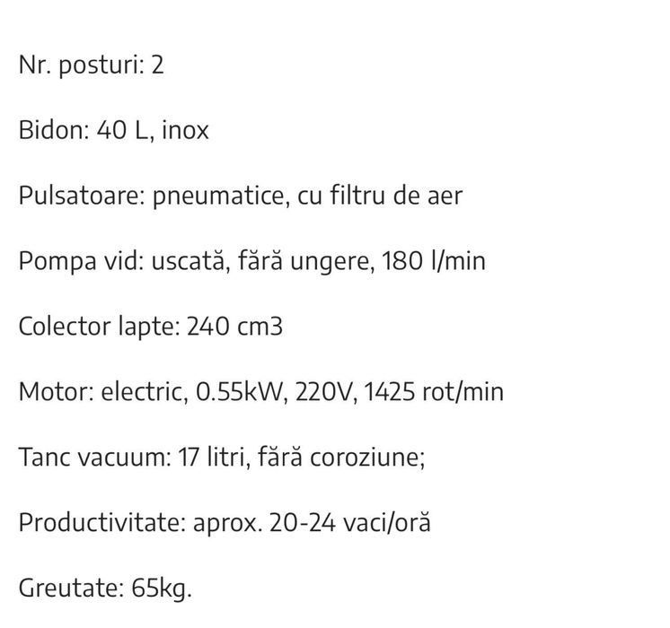 Aparat de muls cu 2 posturi