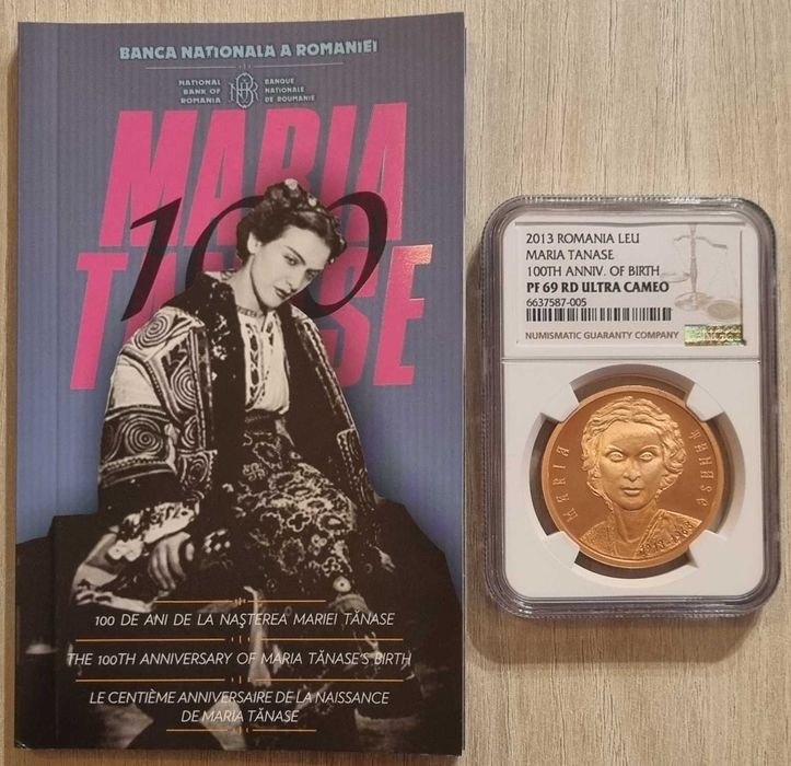 Moneda BNR 1 Leu tombac Maria Tanase gradata NGC PF 69 UC