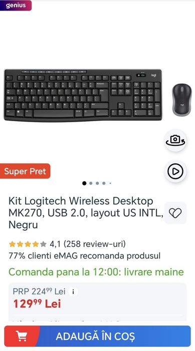 Tastatura +mouse wireless Logitech MK270
