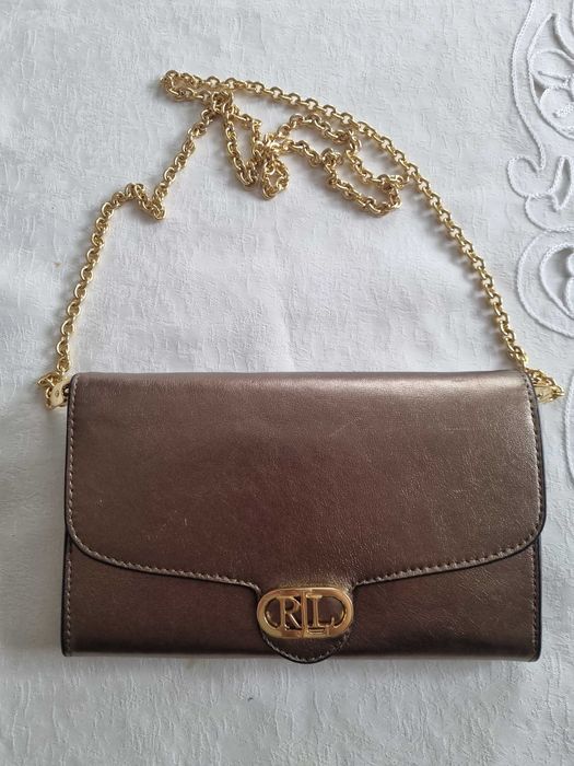 Оригинална кожена чанта Lauren Ralph Lauren Adair Crossbody (Металик)