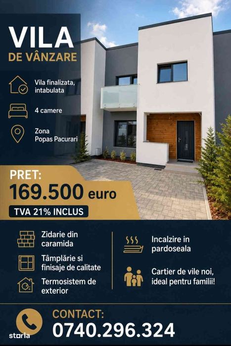 Vila finalizata, intabulata, mutare rapida, TVA 21% inclus, comision 0