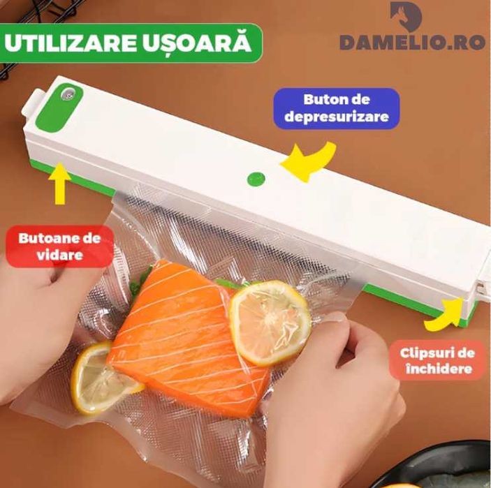 Aparat de Sigilat si Vidat alimente   100W 220V alb/verde