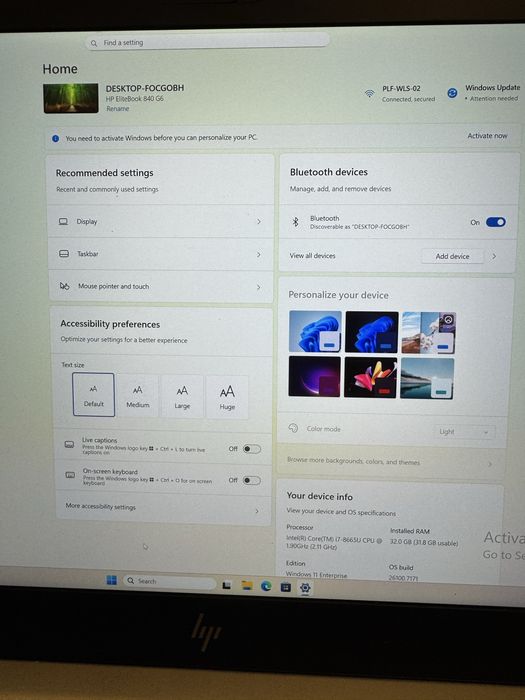Laptop HP 840 G6 , i7, 32gb Ram, 512 gb Ssd, 14” 4k