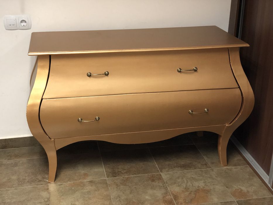 Comodă stil clasic – Auriu satinat – 2 sertare – Design elegant