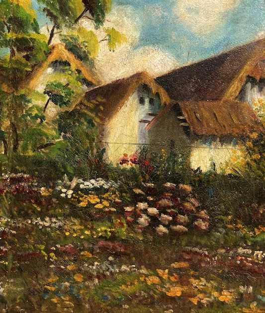 "GRADINA" Tablou f VECHI, 100 ani, ulei/panza, semnat, 70x55cm+rama