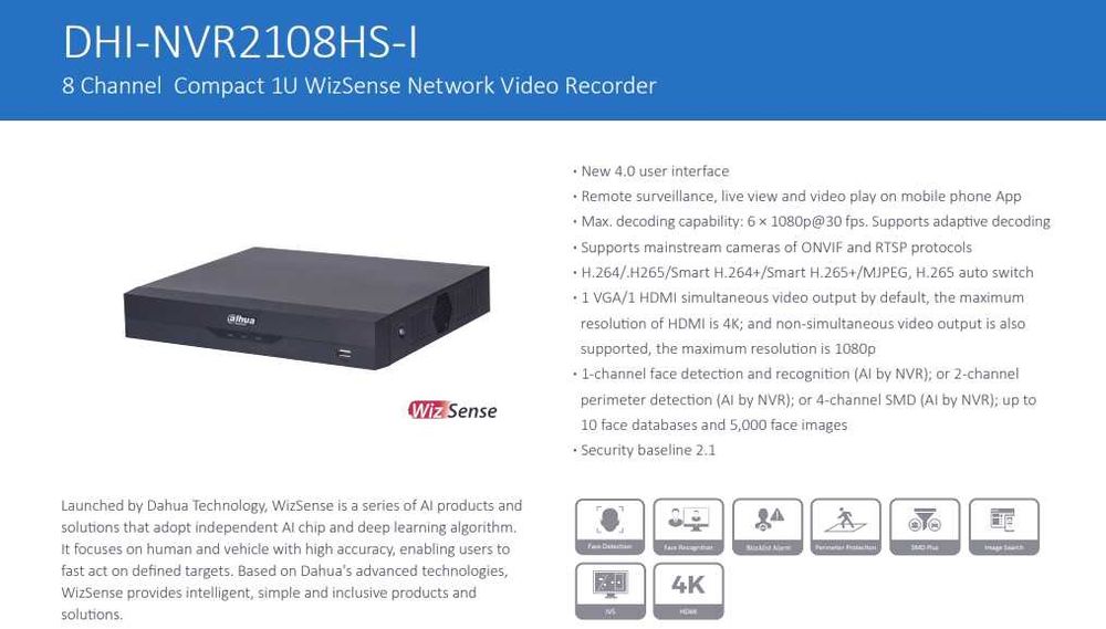 NVR 8 canale DAHUA NVR2108HS-I