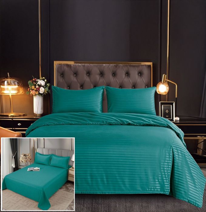 Lenjerie Damasc Twinings Df008, Damasc, 6 Piese, Fara Elastic, Verde