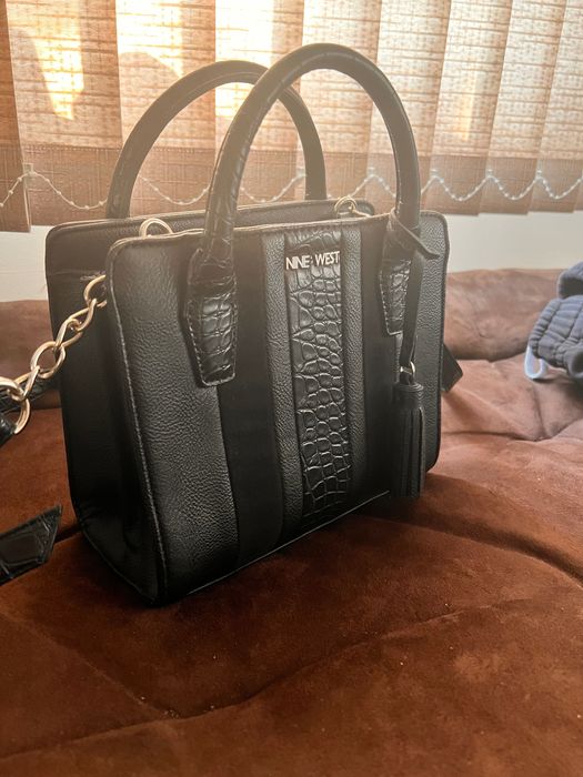 Nine west чанта естествена кожа черна