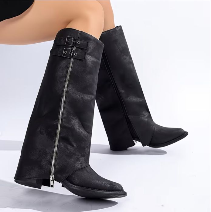 Ботинки черные кожзам высокие