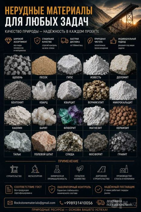 Минералы и нерудные материалы, Minerals and Raw materials