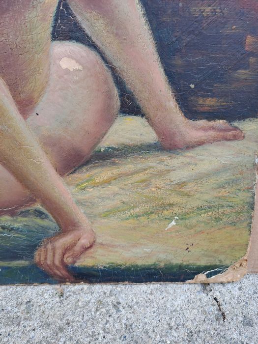 tablou vechi nud pictura pe pfl 46/53 cm semnat C Scortea