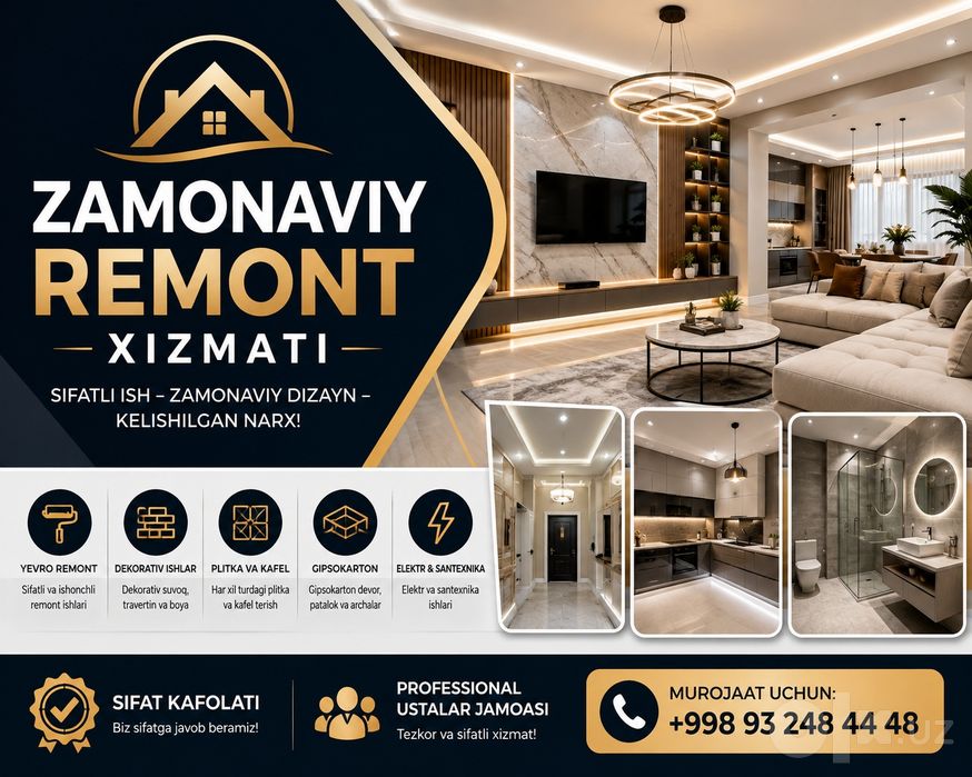 Yevro remont ishlarga kafolat beraman