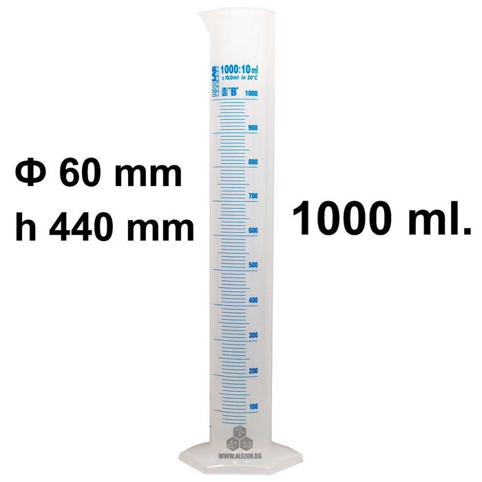 Мерителен цилиндър 1000мл,полипропилен,синя градуировка,Колба,20204240