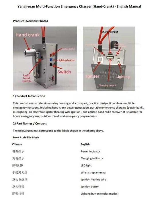 Манивела ЕлектроГенератор Осветление Аварийно Захранване Запалка Радио
