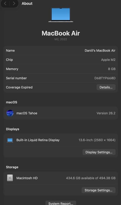 Apple MacBook Air M2 2022 8GB RAM / 512GB SSD