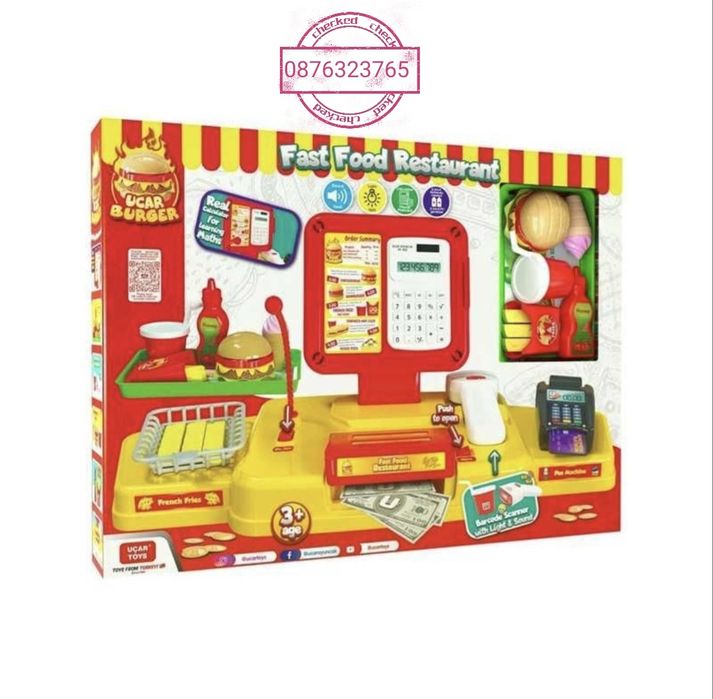 Детски касов апарат със звук и светлини калкулатор скенер пост термина