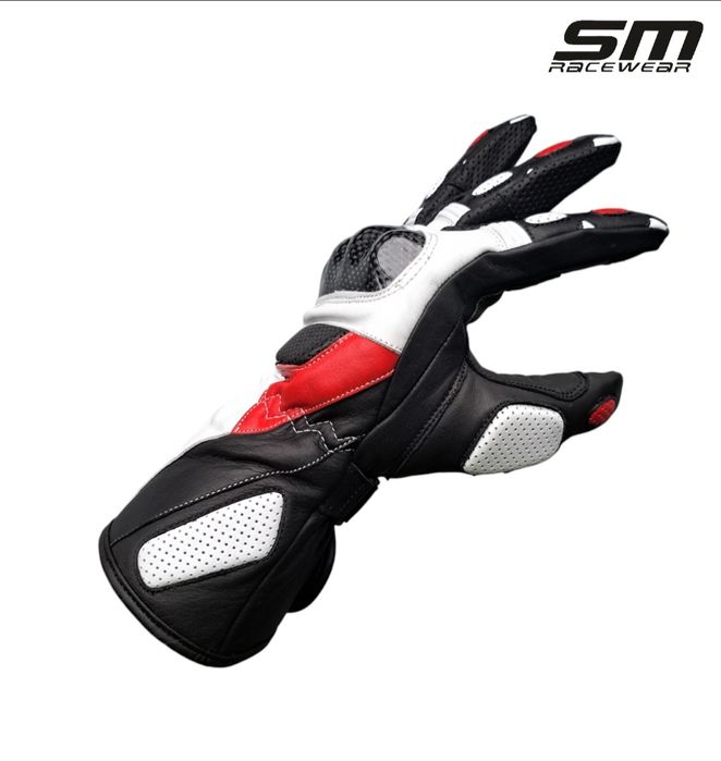 Manusi moto piele naturala SM Striker Red-White Long S, M, L, XL, 2XL