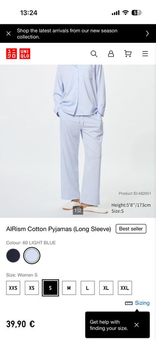 Домашно облекло/Дамска пижама- UNICLO- AIRism Cotton Pyjamas-L размер.