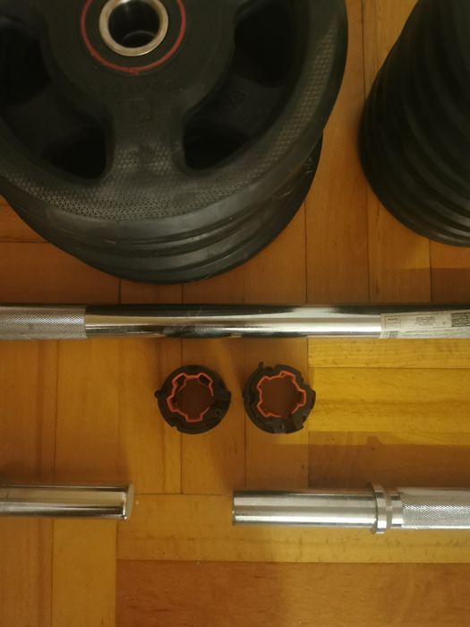 Set haltera și gantera bodybuilding, fonta în cauciuc, 72 kg