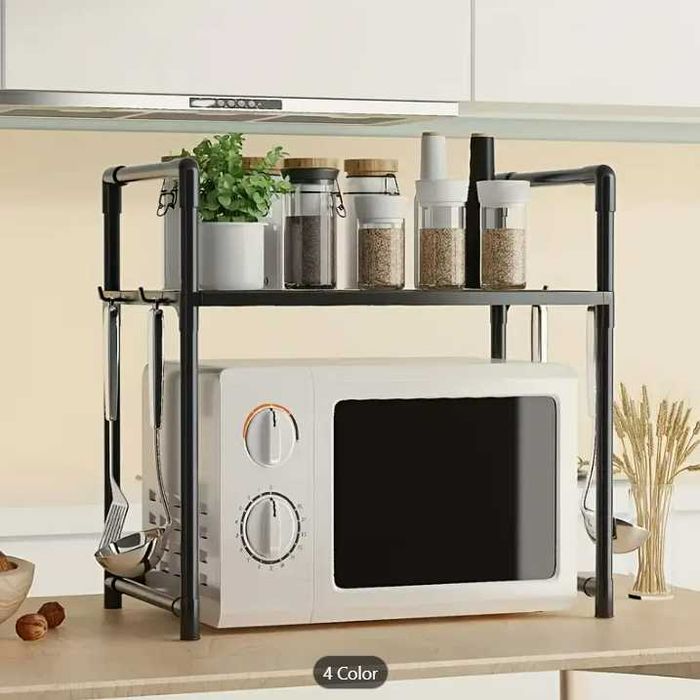 Метална етажерка за микровълнова 1 и 2 рафта, стелаж, Бял и Черен цвят