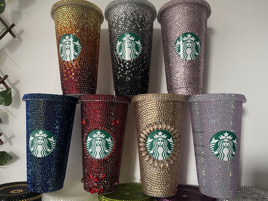 Starbucks чаши с ръчно залепени кристали