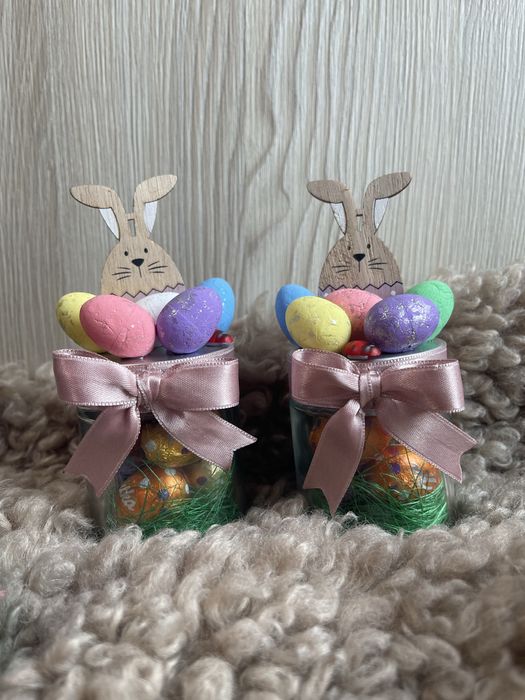 Cadou de Paște  Borcan handmade cu ouă de ciocolata  Mini & Mare